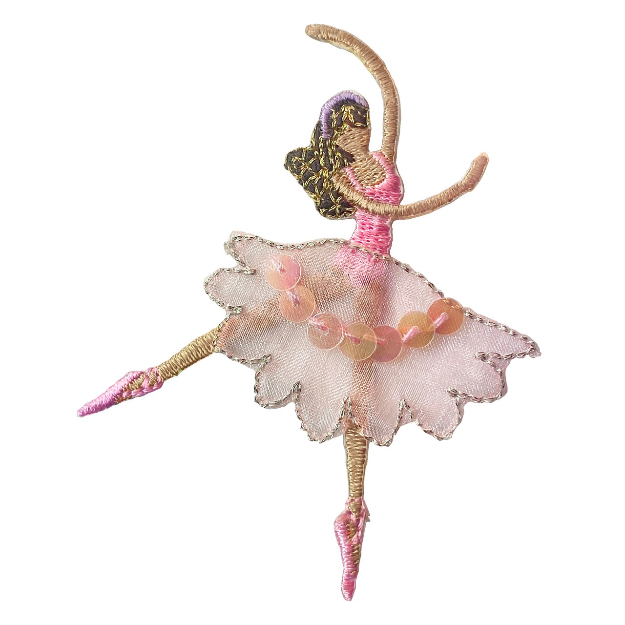 Ballerina, Ballet Dancer in Pink Dress, Sequins, POC, Embroidered, Iron on Patch